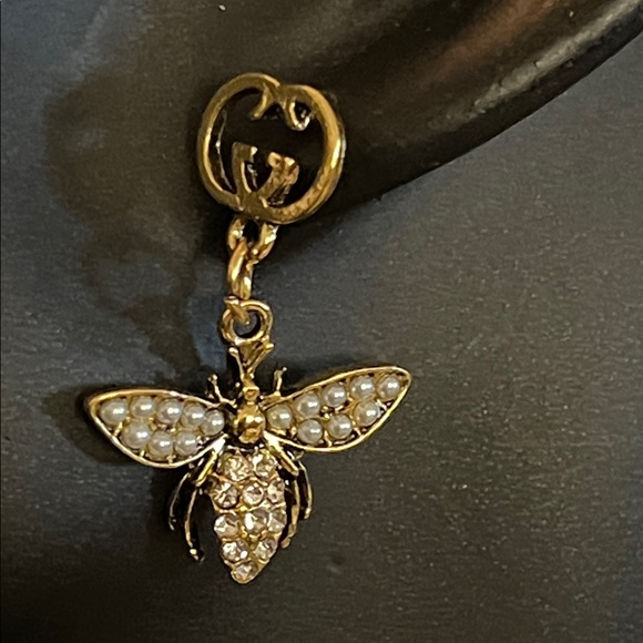 Gold Bee Pendant Earring - Picture 2 of 5